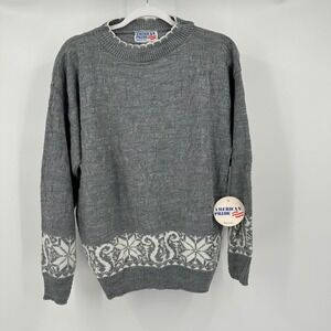 Vintage Womens Nordic Fair Isle Knit Sweater Size M Winter Lodge Cozy Gray